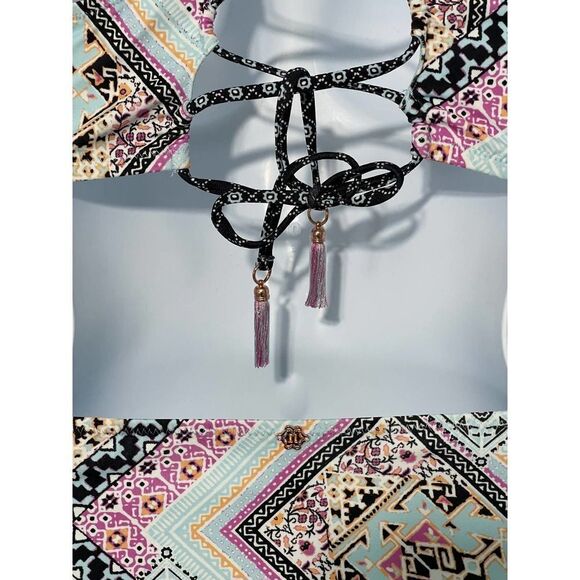 Nanette‎ Lepore Hannah High Neck Marrakesh Megerie Bikini Set Swim Pink Size 8 - Picture 14 of 16